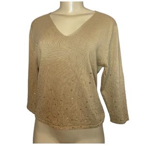 Vintage 90s CO-OP Women's Gold Sequin 3/4 Sleeve Sweater Size Large